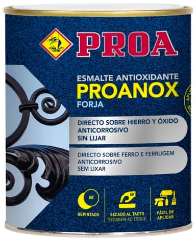 Esmalte antioxidante directo sobre óxido FORJA. Negro. 750 ML. Pintar sobre hierro y óxido sin necesidad de imprimación. PROANOX.