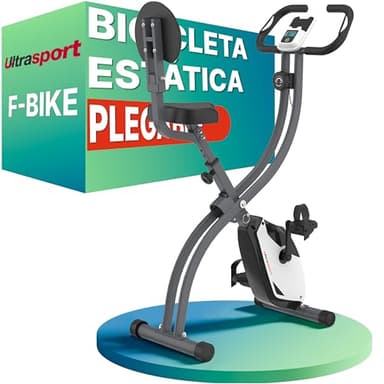 Ultrasport F-Bike Bicicleta Estática Plegable hasta 130 KG, Extra Silencioso con Sillín de Confort Ajustable - Bici Estática Plegable Indoor, Bicicletas Estáticas (Negro-Plata)
