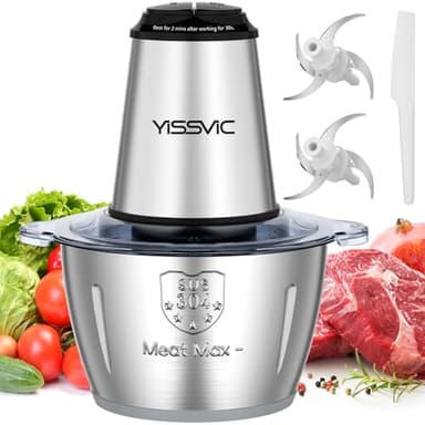 YISSVIC Picadora Eléctrica Picadoras de Carne 500W y Capacidad 2L Verduras y Frutas Minipicadoras de Alimentos con 2 Cabezales y 8 Cuchillas