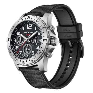Lixada Reloj solar North Edge para hombre, acero inoxidable, cronógrafo electrónico, carga solar, 180 días, reserva de energía