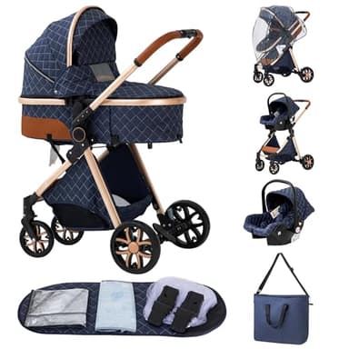 ALYIKOU Carrito Bebe,Carrito Bebe 3 en 1,Adecuado Para 0-3 añOs, Carga MáXima de 25 Kg, Sistema de Carro Bebe Viaje Plegable, Incluidos Adaptadores de Accesorios (3 in 1 LV9 Azul)