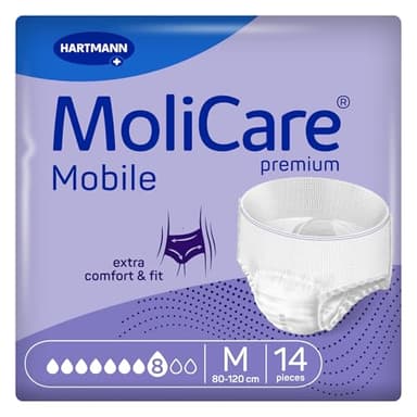 Molicare Mobile 8 Gotas Talla M, Ropa Interior Absorbente para Mujeres y Hombres con Incontinencia Severa, Protección Contra Fugas, Respetuosa la Piel, Mejor Ajuste Corporal, 14 uds
