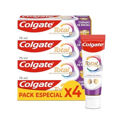 Colgate Total Prevención Activa + Cuidado de Encías Pasta de dientes 4x75ml | 3 veces más eficaz combatiendo la causa principal* de los problemas bucodentales más comunes
