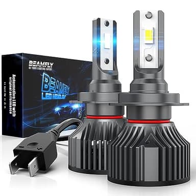 BEAMFLY Bombillas H7 LED 16000LM, Lampara Faros Delanteros Coche, Kit de Conversión Halógena 12V, 6000K Luces Blancas