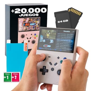 Kulturdenda Consola retro R43s Pro: +20.000 juegos retro, consola portátil para videojuegos con pantalla IPS de 4,3", batería de 4000 mAh. Emulador Plug & Play (64 GB, Gris)
