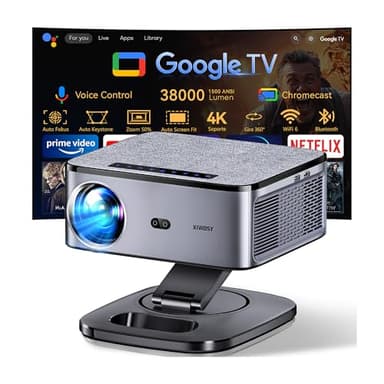 Proyector 【Google TV/1500 ANSI/Gira 360°】 XIWBSY Proyector 4K Soporte Auto Focus/Keystone, WiFi 6 Bluetooth, 38000 Lúmenes, Control por Voz Projector Netflix Oficial, Portatil Proyectores Video