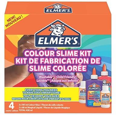 Elmer’s Kit de slime de colores | Incluye pegamento PVA de colores lavable | Colores surtidos y activador líquido mágico para slime | Lavable y apto para niños | 4 unidades