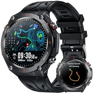 Reloj Inteligente Hombre Smartwatch con GPS: 1.45" Smart watch con Llamadas Bluetooth Brújula Altura Presión Atmosférica 650mAh Digital Watch con SpO2 Sueño Podómetro 100+ Deportivos para Android iOS