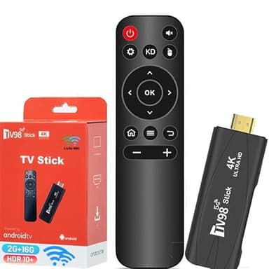 Android TV Stick 4K 2GB RAM 16GB ROM H313 Quad-Core 64bit WiFi5 Dual 2.4G/5G WiFi HDR10+ HD Smart TV Stick Box (H 2+16)