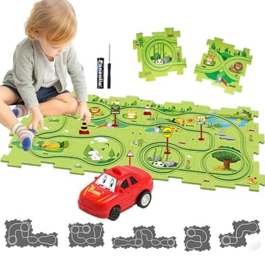 Pista de Coche para Niños Pista de Puzzle DIY Ruta Juego Educativo Regalos Juguetes para Niños 2 3 4 5 6 Años(Tierra)