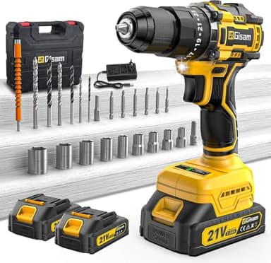 Taladro Percutor a Bateria 21V,2 x 2.0 AH Taladro Atornillador Bateria con,Atornillador Electrico 55Nm,23+3 Ajuste de Par,24 Accesorios,2 Velocidad, LED Luz Para Hogar,Bricolaje