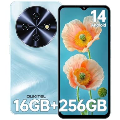 OUKITEL C5 Telefono Movil 2025, 16GB RAM+256GB ROM/TF 1TB, 6.52" HD Pantalla Telefonos Moviles Libres, Batería 5000mAh Android 14 Smartphone, Cámara 13MP+5MP, 4G Dual SIM/Face ID/OTG/3.5mm Jack, Azul