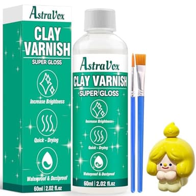 AstraVox 60ml barniz arcilla secado al aire con 2 Pinceles, barniz acrilico Para Evitar Grietas y Amarilleamiento Resistente Al Agua Para arcilla de secado al aire, Brillante