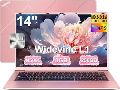 Ordenador Portátil 14 Pulgadas Celeron N5095 Upto 2,9 GHz Portatiles 8GB RAM 256GB SSD TF 1TB LPDDR4 Win11 5G WiFi 1920*1080 FHD Widevine L1 Laptop Película Protectora Español - Oro Cuerpo Metálico