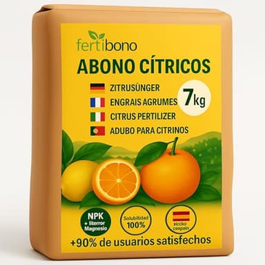 FERTIBONO Abono Citricos Premium para Limonero y Naranjos, (7KG), 20-5-11 con Hierro, Azufre, Magnesio y Manganeso - Evita Amarillo en Hojas, Fortalece Raíces y Mejora Frutos