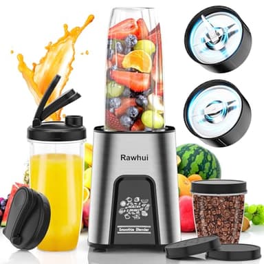 Rawhui Batidora de Vaso Individuales, 800W Portatil Eléctrica Batidoras Smoothies Maker para Moler y Mezclar, Licuadora para Zumos, Batidos, Cocina, Oficina, Gimnasio, 2 Botellas de 600ml, sin BPA