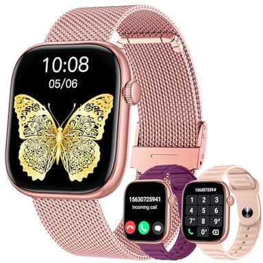 Smartwatch Mujer Reloj Inteligente con Llamada: 1.83'' Digital Smart Watch con Bluetooth Impermeable IP67 Monitor de Estrés Frecuencia Cardíaca Sueño 20+Modo Deportivo 3 Correas para iPhone Android