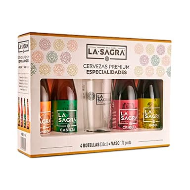 La Sagra - Pack Degustación 4 Cervezas de 330 ml de La Sagra de 4 estilos (IPA, Tostada, Rubia y Blanca de Trigo) + vaso ½ pinta - Total: 1320 ml