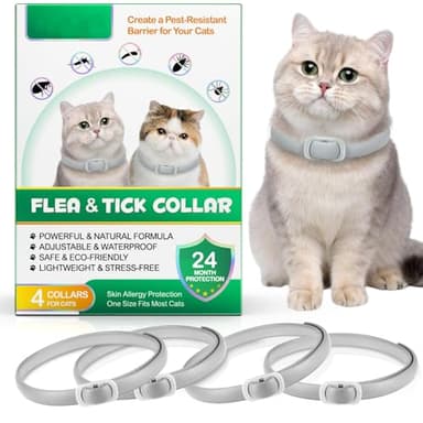 AIKUWWOIRQIA Collar Antiparasitario Gatos, Antipulgas Gatos 4 Piezas con 24 Meses de Protección Efectiva, Tratamiento de Pulgas Gato, Impermeable, Ajustable, para Gatitos, Gatos Grandes