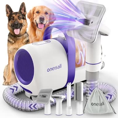 oneisall Aspirador pelos animal domésticocon cepillo, Súper poder de succión con 12000pa, Aspiradora para pelos de perro con un botón, Aspiradora pelos Mascotas con 4 Cepillos,1.5L