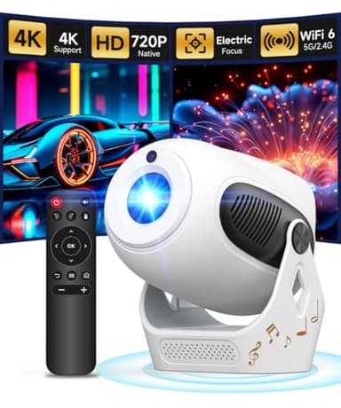 【Enfoque Eléctrico 4K】 Magcubic Mini Proyector con Android 1, Bluetooth 5.0, WiFi 6, 200ANSI Proyector Portátil con Rotación de 180° Que Admite Corrección Trapezoidal Horizontal Autom