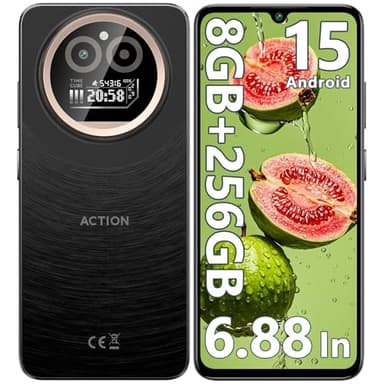 IIIF150 Action A5 Pro Telefonos Moviles Libres Android 15, 8GB(3+5) + 256GB/1TB Teléfono Móvil, 6,88" HD+ 1" Trasera, 5100mAh/10W, Cámara 16MP+5MP Móvil, 4G Dual SIM GPS/Fingerprint/OTG/3.5mm Jack