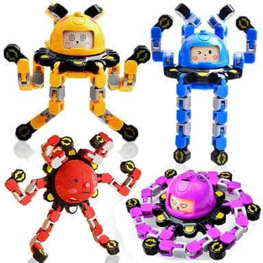 Goorder 4 Piezas Fidget Transformable, Juguete Fidget Spinner con Emoji y Compatible con Apilar Juntos, Regalo Juguete Sensorial Fidget Juegos Anti Estrés TDAH para Adultos y Niños 6 7 8 9 10 Años