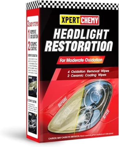 XPERTCHEMY Kit restaurador de Faros Delanteros, Kit de restauración de Faros Delanteros de Proceso rápido de 2 Pasos para Eliminar el amarillamiento moderado, la opacidad y la oxidación. Proporciona