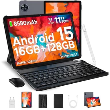 DOOGEE U11 Tablet 11 Pulgada, Andriod 15 Tablet con Teclado, 16GB RAM+128GB ROM/2TB 8580mAh, Tableta para niños Octa-Core, 7.9mm Cuerpo metálico, 13MP Camera, Widevine L1/Face ID/BT5.0/WiFi 5