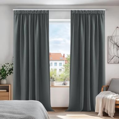 Deconovo Cortina Opaca Térmica Aislante y Ruido Reducción 140 X 245 CM Gris Oscuro 2 Piezas