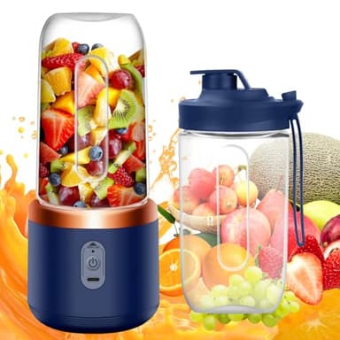 XUNIVERS Licuadora Portátil, Mini Licuadora de 400ml Recargable USB Batidora Smoothie con 6 Cuchillas Smoothie Maker para Zumos Batidos Mini Batidora Portatil para Viajes, Deportes y Camping