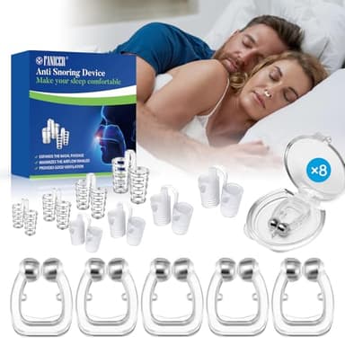 16 Piezas Dispositivo Anti Ronquidos, Clips Nasales Magnéticos y Dilatadores de Silicona,Solución Reutilizable para Dejar de Roncar y Dormir Mejor, Mejora la Respiración Nocturna (Hombre/Mujer)