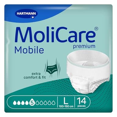 Molicare Mobile 5 Gotas Talla L, Ropa Interior Absorbente para Mujeres y Hombres con Incontinencia Moderada, Protección Contra Fugas, Respetuosa la Piel, Mejor Ajuste Corporal, 14 uds