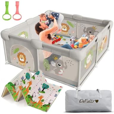 DeFieltro Parque Infantil Bebe de la SELVA 150x180 - Corralito Bebe con Malla de Animales Transpirable - Corral Plegable Baby ANTIDESLIZANTE Alfombra Acolchada + 2 Anillas (120 x 120 CM, Selva)