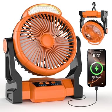 Diealles Shine Ventilador Camping, 15000mAh Ventilador Recargable, Ventiladores de Camping con Linterna LED, Ventiladores de Sobremesa para al Aire Libre Hogar Oficina