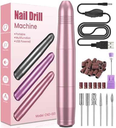 Torno para Uñas, Torno para Uñas Profesional 7 in 1, 20000 RPM Lima Eléctricas Uñas USB, Velocidad Ajustable, Conecta y Reproduce, Protable Kit de Manicura y Pedicura Eléctrico para Salón DIY