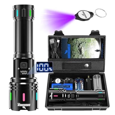 Shadowhawk Linternas LED Alta Potencia, 1,000,000 Lúmenes Linterna Recargable XHM90.2 Linterna Potente, Táctica Militar Linternas Largo Alcance,Impermeable Flashlight para Emergencias Camping Regalo