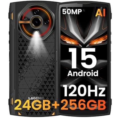 LAGENIO Panther2 Pro Movil Irrompible Android 15, 24GB+256GB/1TB Móvil Resistente, 6.7" HD+ 120Hz, Cámara 50MP+8MP Móvil Rugerizado Dual 4G, 5150mAh, Octa Core Smartphone/NFC/Face ID - Negro
