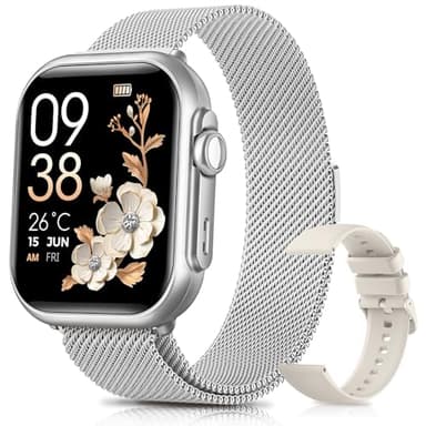 Reloj Inteligente Mujer con Autonomía 100 Días, 1000mAh Batería Grande, 1.83" Smartwatch Mujer con Llamadas, SpO2, Pulsómetro, Sueño, 120+ Modos Deportivos/Calorías/IP68 Podómetro/Android iOS Plata