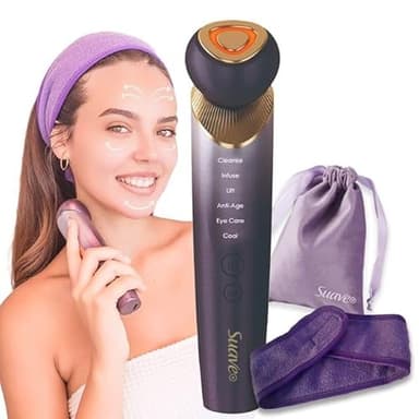 Aparato Radiofrecuencia Facial, Masajeador Facial Electrico, Dispositivo Microcorriente con Luces LED 6 en 1. Reafirmante, Antiarrugas, ⁸Antiedad, Rejuvenecimiento Facial