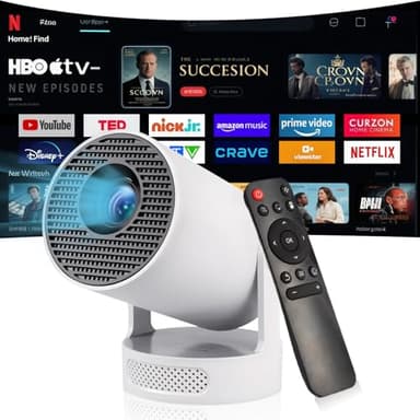 Proyector Portatil, Mini Proyector con Altavoces de 5W,WiFi 6 Bluetooth 5.4, Android 11,Support 4K y Auto Keystone, 180° Rotable Projector Compatibile con HDMI/TV Stick/Laptop