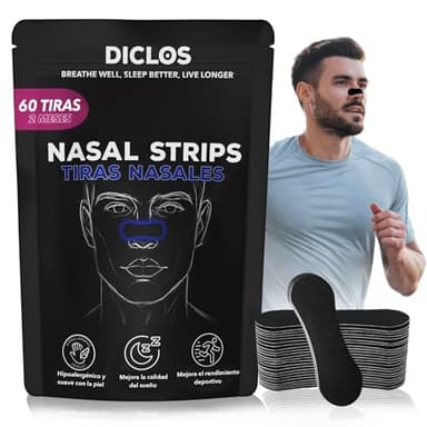 PACK 60 TIRAS NASALES Deportivas. Nasal Strips. Tiras Nasales Antirronquidos para Dormir .Breathe Right. Respirar Mejor por la Nariz. Nasal Strips. Tiritas Nariz respirar. No mas Ronquidos.