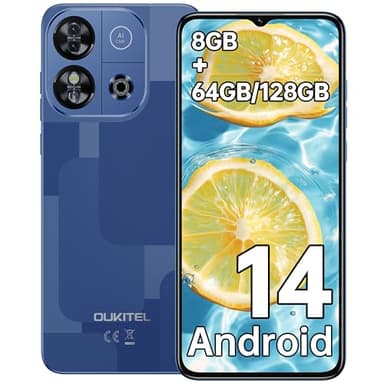 OUKITEL C57S Telefonos Moviles Libres - Moviles Android 14 6.52" Pantalla HD+ Telefono Movil Inteligentes Smartphone 8GB RAM + 64GB ROM/128 GB 4300mAh Cámara 13MP Dual 4G SIM Face ID