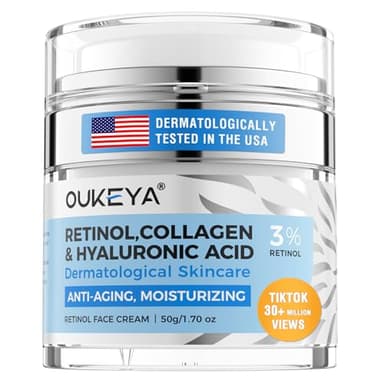 OUKEYA Crema Antiarrugas - 3% Retinol + 5% Niacinamida y Ácido Hialurónico - Tratamiento Intensivo Para Arrugas Profundas, Manchas Oscuras y Piel Deshidratada, 50ml