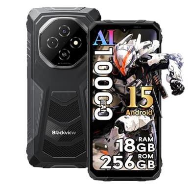 Blackview Fort1 Móvil Irrompible Android 15, 18GB+256GB/2TB 10000mAh Teléfono Móvil Resistente IP68, 6.56" HD+ 90Hz, 16MP Cámara AI Móvil Rugerizado,Face ID/NFC/GPS/5G WiFi/FM/Gemini AI, Negro