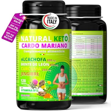 Cardo mariano alcachofa y diente de leon 2355 mg/día | 120 Cardo mariano capsulas con 80% Silimarina | Detox adelgazante potente | detox higado graso |alcachofa 800mg| diente de leon 800mg| Curcuma