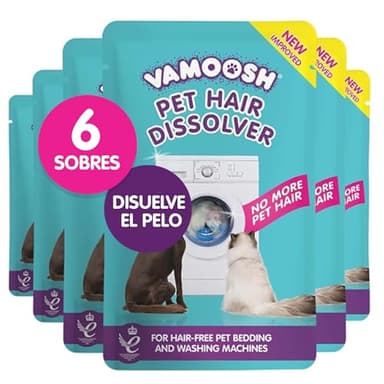 Vamoosh Quita Pelos Mascota para Detergente Lavadora - 6x100g, Quitapelos para Mascotas, Perro y Gato, Limpiador de Lavadora, Disuelve Fácilmente el Pelo de Perro y Gato, 6 Lavados
