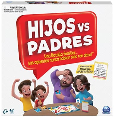 Spin Master Games - Juego de Mesa Hijos contra Padres: Divertidas Pruebas y Preguntas para Toda la Familia, 2-6 Jugadores - Juegos de Mesa Niños 6 años + - Regalo Niño 6 años +