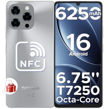 DOOGEE Note 58 Teléfono Movil Android 16, 6,75" HD+IPS 90Hz,T7250 Octa Core, 32GB(8+24) + 128GB, 6250mAh Batería, 16MP+8MP, Cuerpo de8,6mm Telefono, Face ID/NFC/OTG/GPS/Widevine L1/Doble SIM 4G Movil