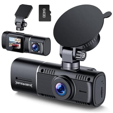 Volam 1080P Dash CAM, Visión Nocturna, Cámara Trasera Giratoria 360°, Tarjeta SD 64 GB, Pantalla IPS 2.45», Gran Angular 170°, Modo Aparcamiento